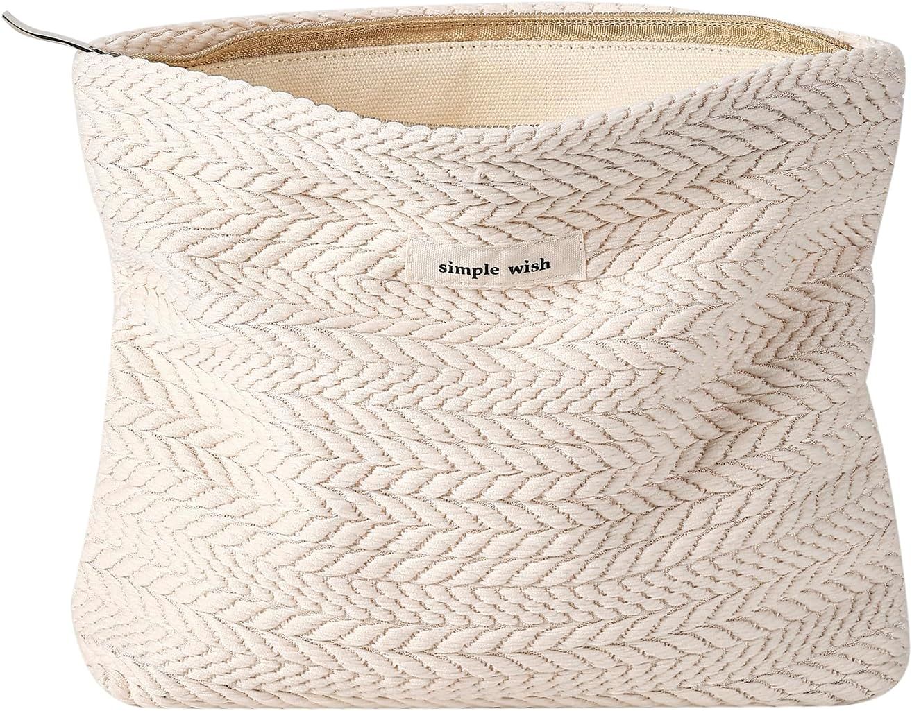 Travel Makeup Bag, Aesthetic Portable Cosmetic Bag with Zipper, Coquette Makeup Pouch, Cute Travel Toiletry Bag Skincare Bag Car Storage Bag for Women and Girls(01 Beige