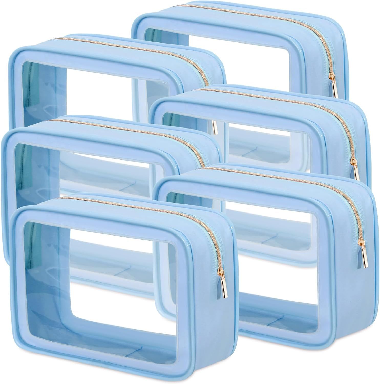 Hsei 6 Pcs Clear Makeup Bags with Color Edged TSA Approved Travel Toiletry Bags with Zipper Clear Cosmetic Bag Diaper Bag for Car Storage Organizer Wedding Essentials for Women Gift(Blue)