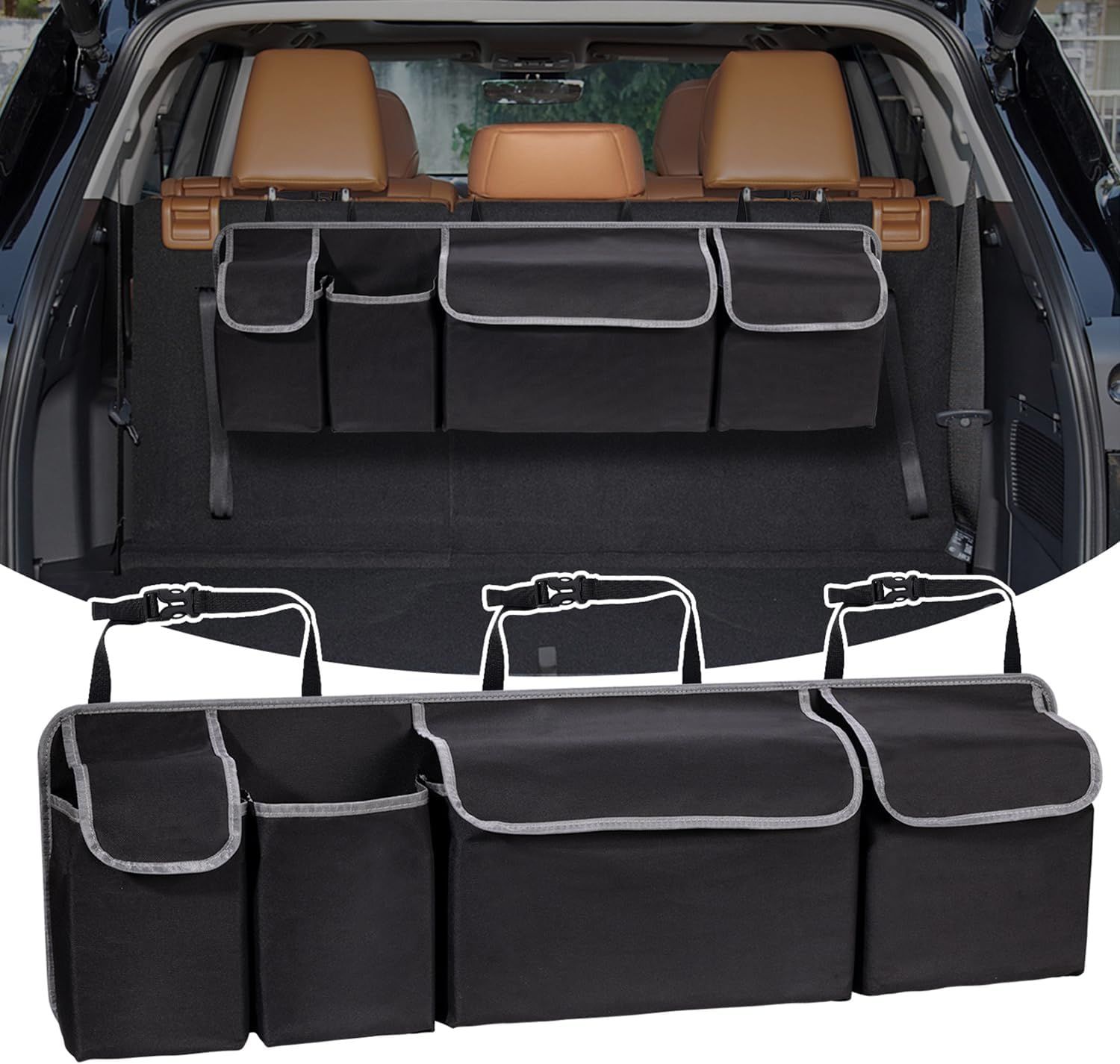 Trunk Organizer - Car Organizer, Car Trunk Organizer, Large Capacity Backseat Trunk Organizers, Collapsible Car Storage Bag with 4 Pockets, Backseat Hanging Organizer for SUV/MPV/Truck (40.16"*10.63")