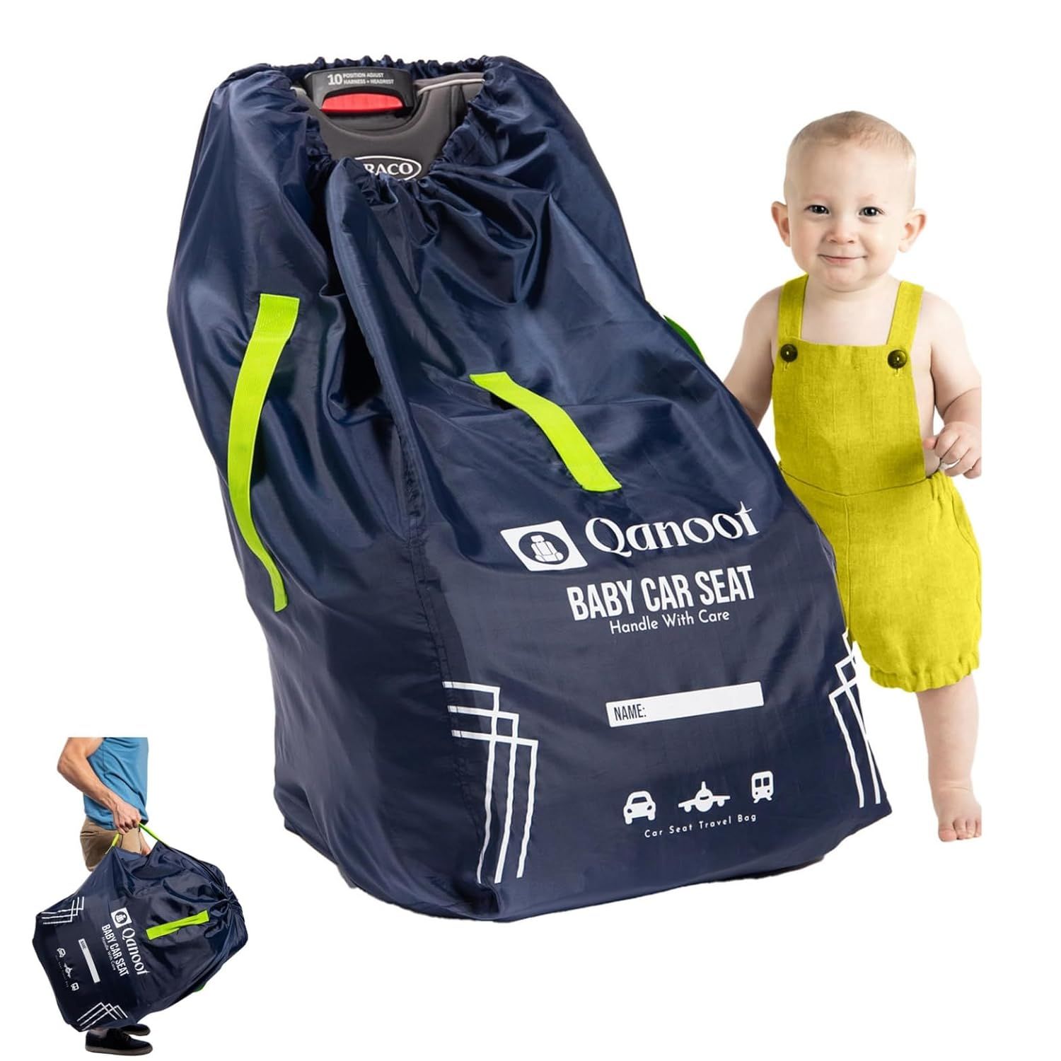 Infant Car Seat Travel Bag for Airplane - Durable Gate Check Bag for Car Seats that fits easily on Convertible Car Seats, Infant Carriers & Booster Seats (Hand Carry Bag, Blue)