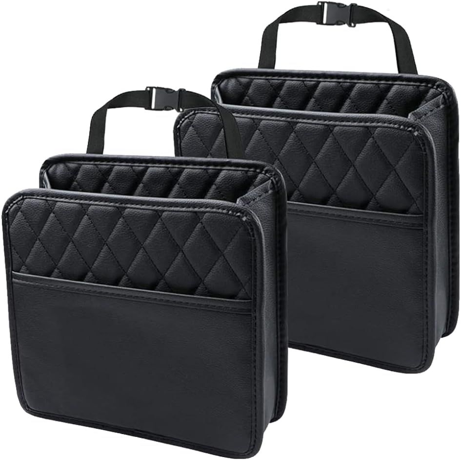 Car Back Seat Organizer, Hanging PU Leather Car Storage Bag, Compatible with Most Vehicles Interior Accessories Organizer (Black(2Pack))