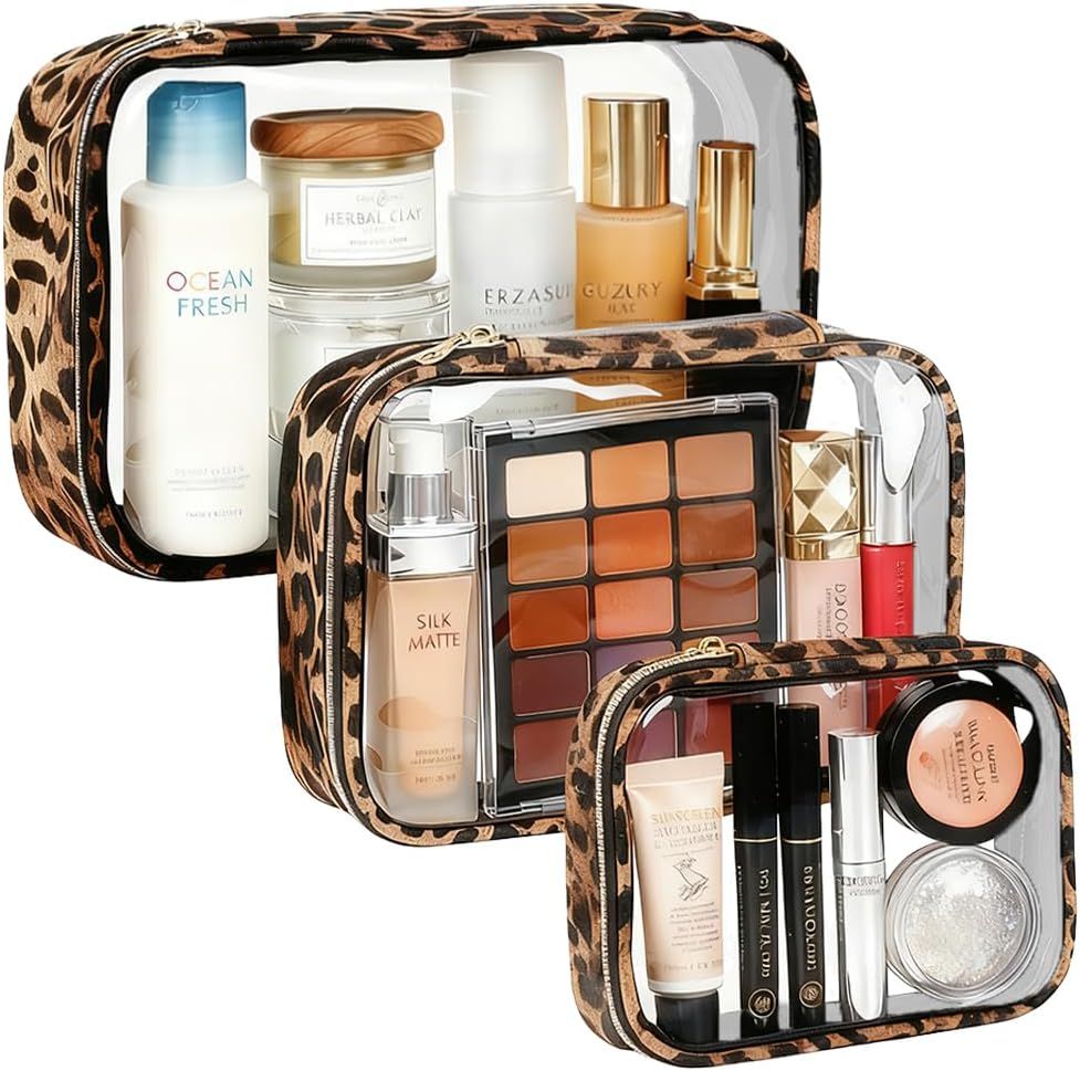 3 Pack Clear Makeup Bags for Women, TSA Approved Toiletry Bag Set for Travel Size Toiletries Carry on Travel Organizer Bags Waterproof Cosmetic Case Zipper Pouch Set Car Accessories Essentials