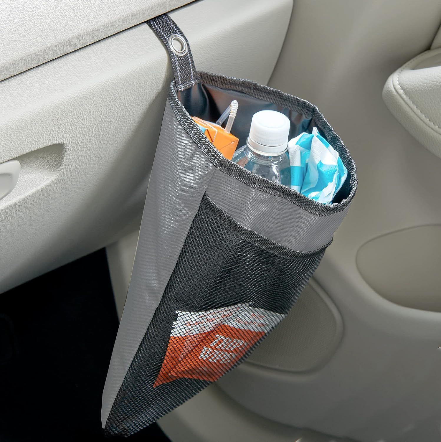 High Road TrimTrash Hanging Car Garbage Bag - Slim and Leakproof Car Trash Bag with Magnetic Closure and Storage Pocket - Attaches to Seat, Glovebox or Console