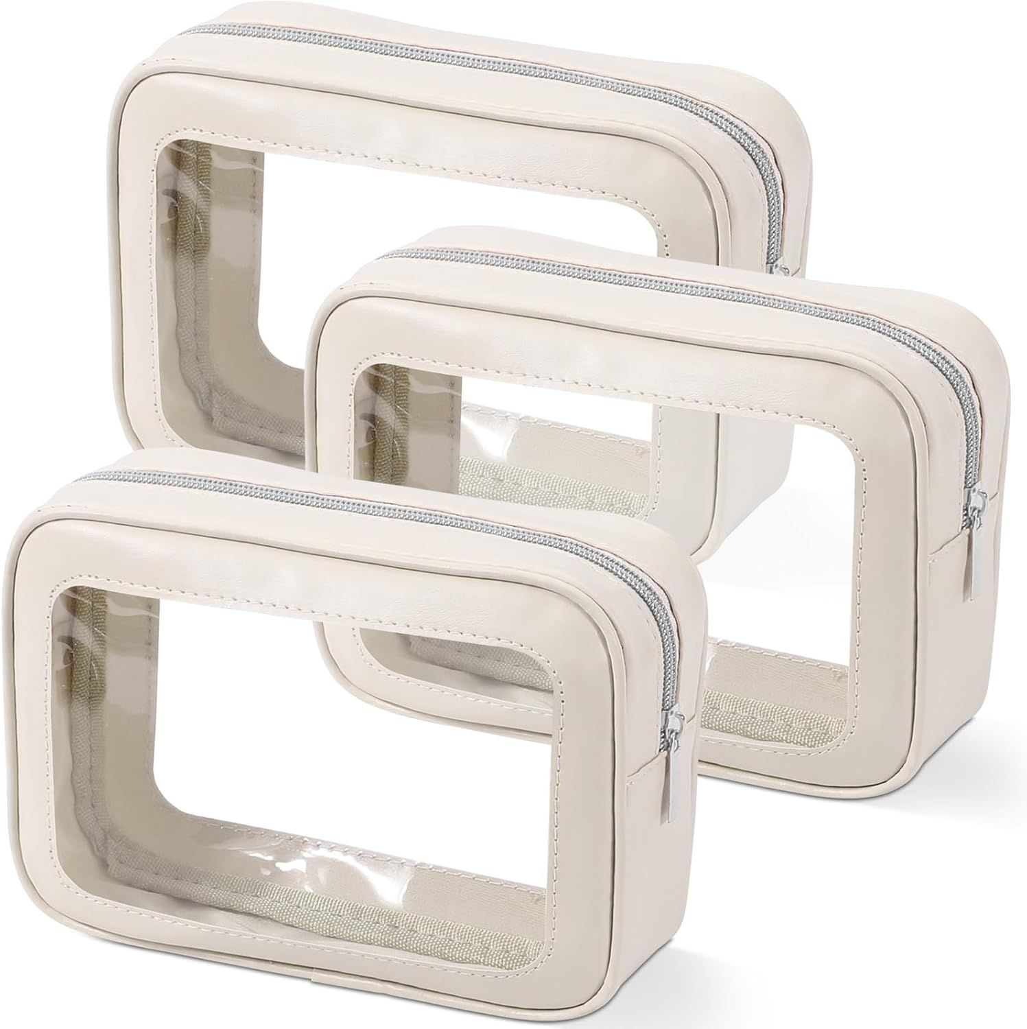 3PCS Clear Toiletry Bag,TSA Approved Travel Makeup Pouch with Zipper for Cosmetics and Toiletries，Diaper Bag Organizer Pouch Set,Women's Purse Organizer and Clear Car Bag