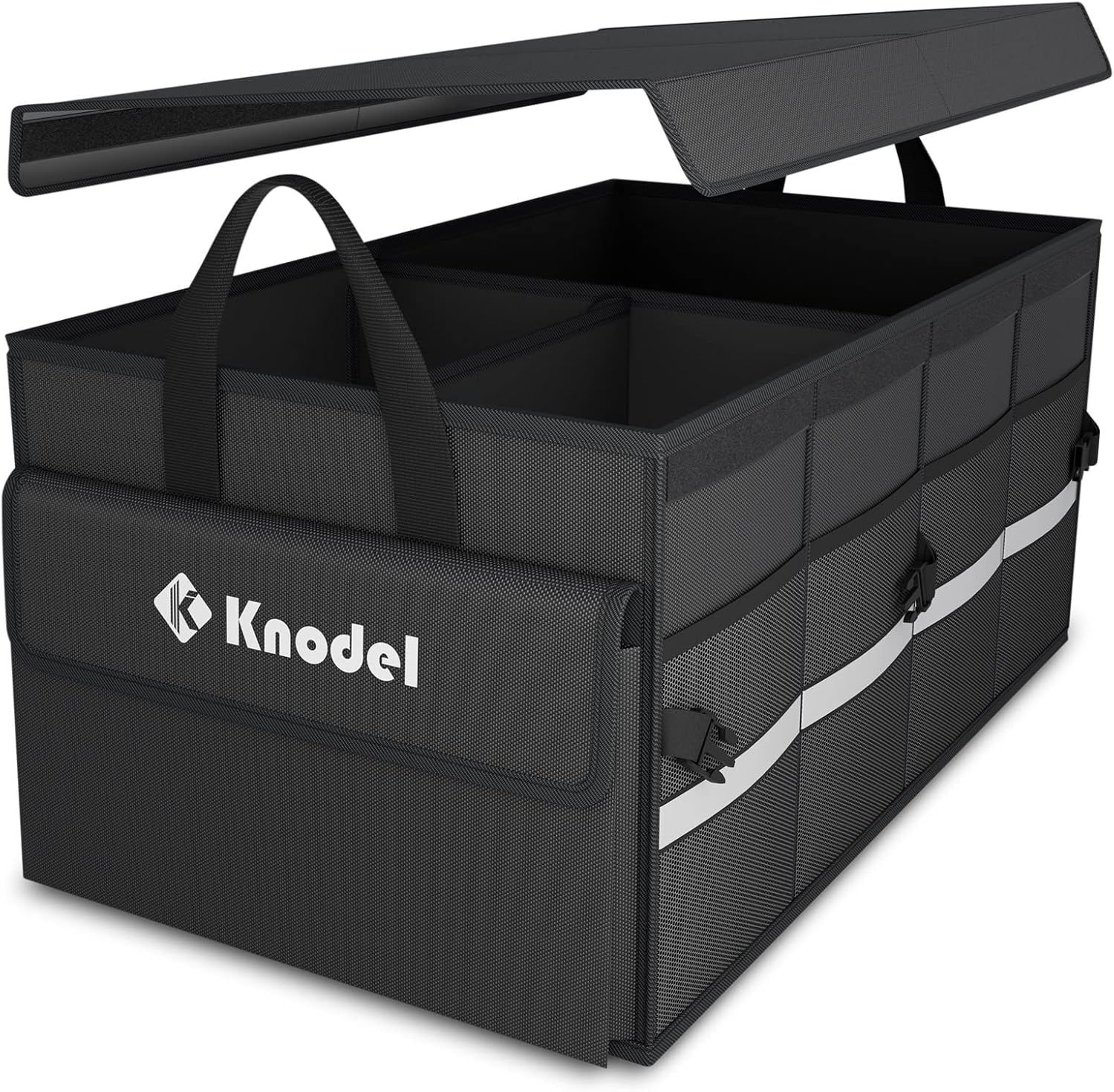 K KNODEL Car Trunk Organizer with Lid, Collapsible Car Trunk Storage Organizer, Car Organizer and Storage for SUV, Truck, Sedan (Medium, Black)