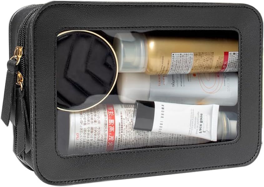 Clear Makeup Bag, Black Travel Makeup Pouch Toiletry Bag for Women Waterproof Small Cosmetic Bag Case Small Make Up Bag with Zipper Car Organizer Car Essentials for Women Men