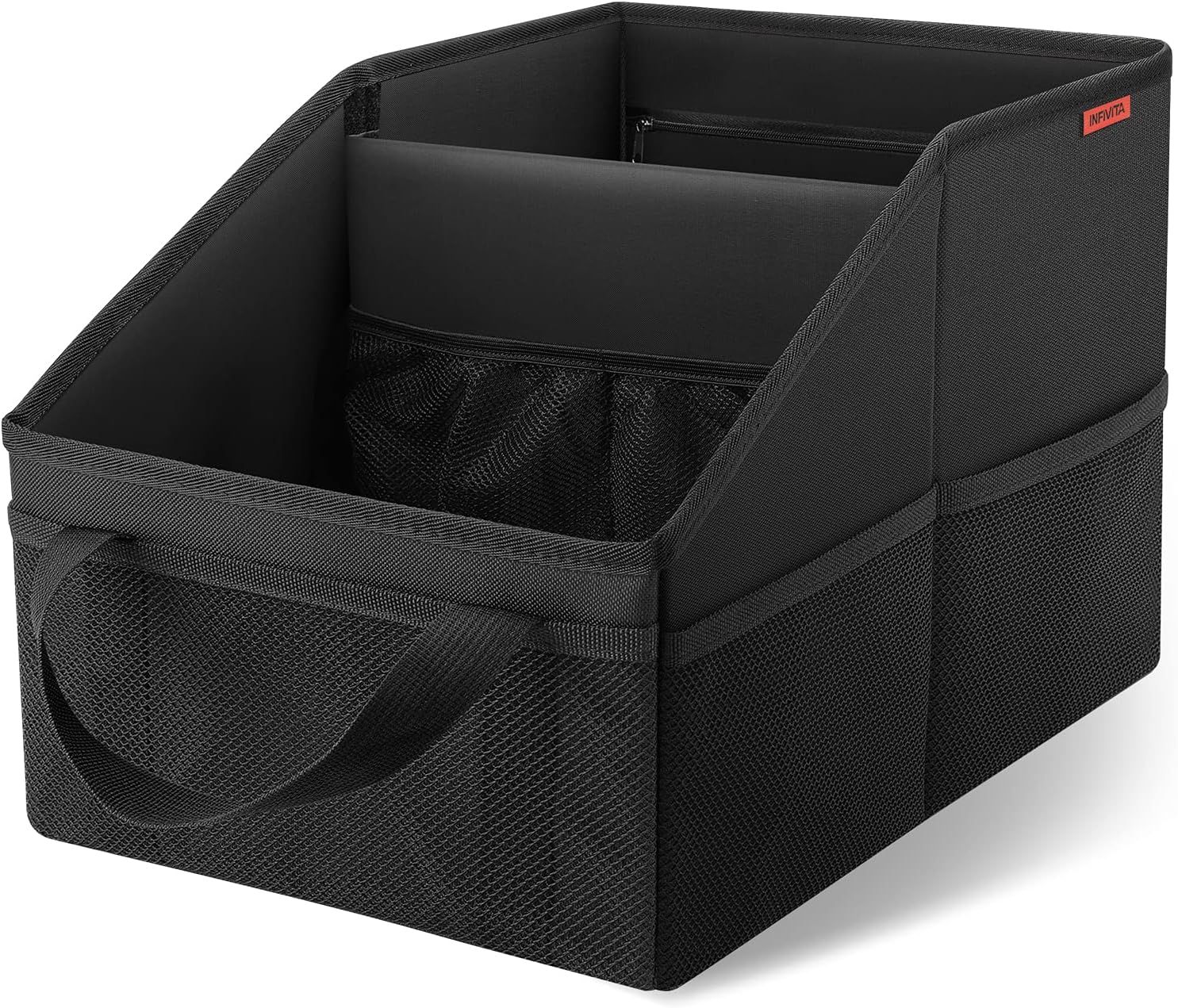 Car Organizer - Automotive Organizer for Front And Back Seat or Floor, Car Caddy Organizer with Divide, Handles and Multiple Mesh Pockets
