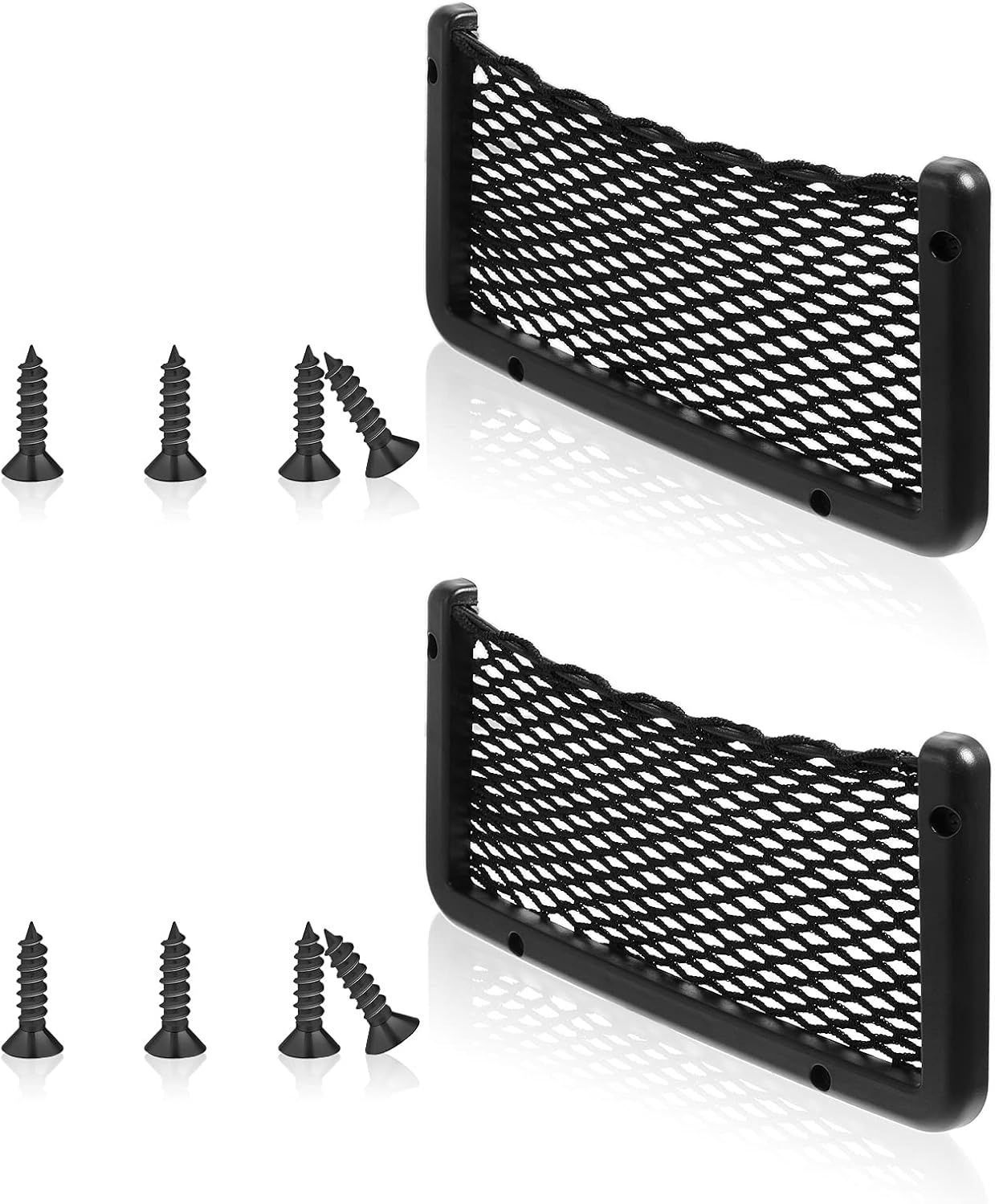 Frienda 2 Pcs ABS Plastic Frame Car Storage Net Bag Phone Car Mesh Net Holder RV Storage Boat Cargo Pocket Organizer Framed Mesh Pocket with Screws for Auto RV (9 x 4 Inch)