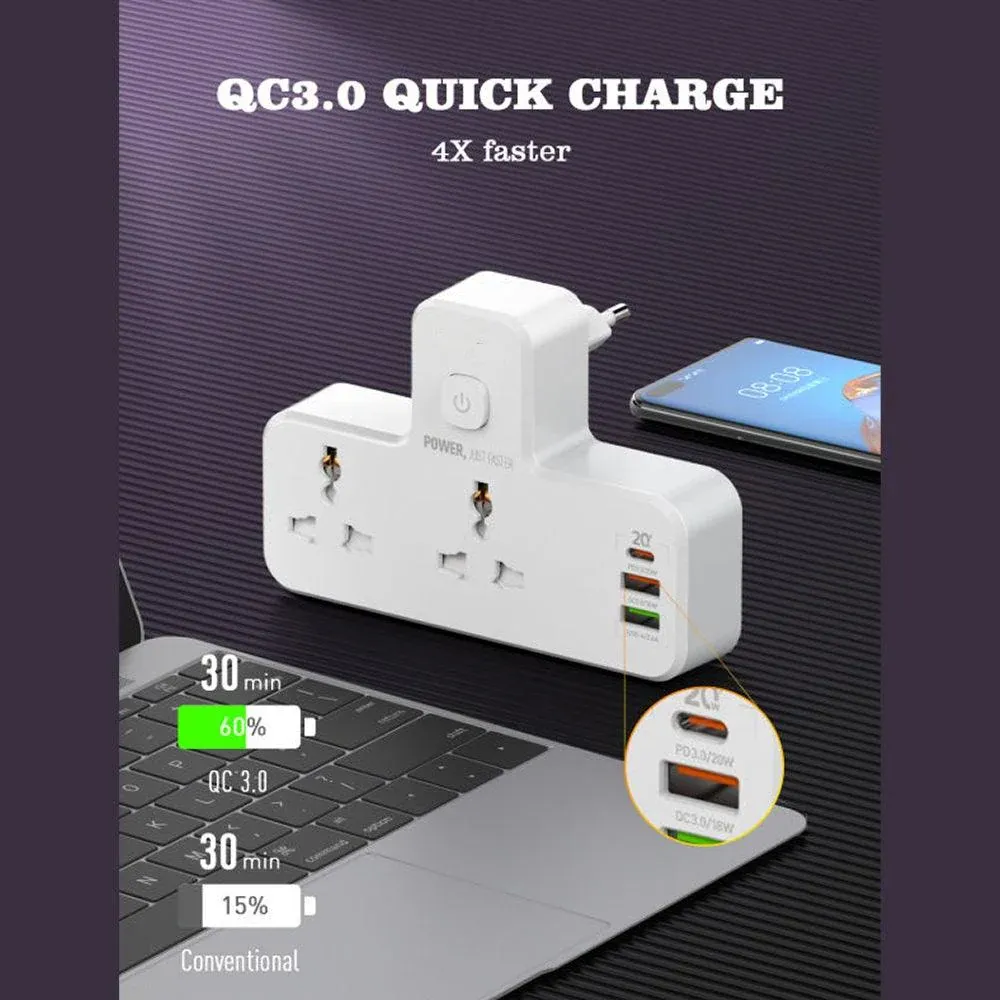 Power Socket 2 Port Universal 2500W, 1PD 20W, 2USB 18W-12W, Night Lamp