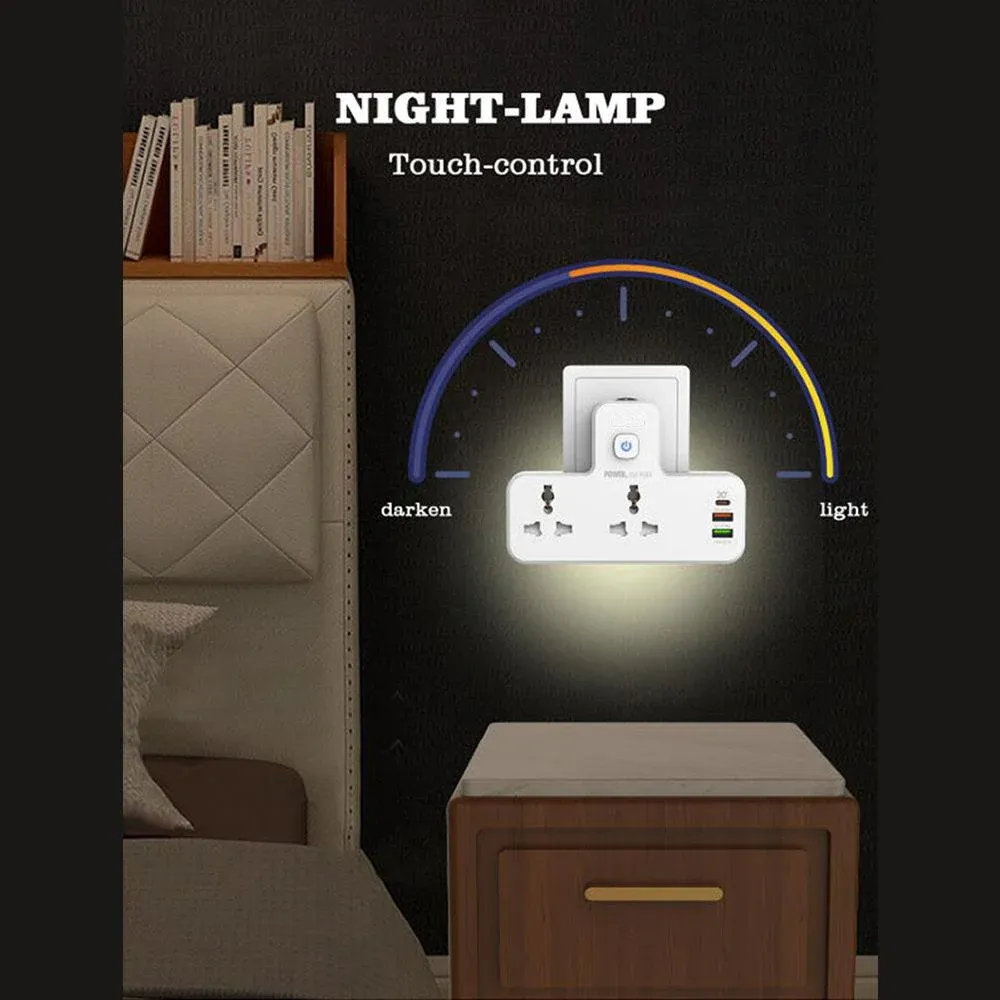 Power Socket 2 Port Universal 2500W, 1PD 20W, 2USB 18W-12W, Night Lamp