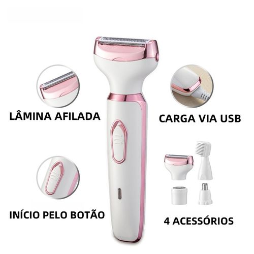Depilador 4 em 1 para mulheres, aparador de pelos corporais, depilador de esteticista, depilador indolor, biquíni, púbico, virilha, nariz, sobrancelha, aparador de pelos