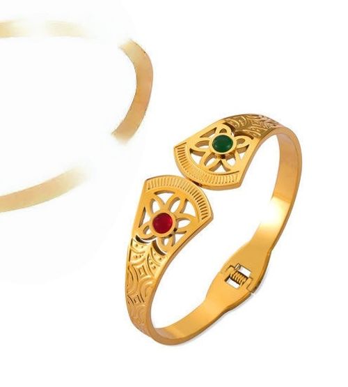 Pulseira vintage fosca de aço inoxidável banhada a ouro, pulseira robusta com pedra natural aberta para mulheres, pulseras y brazaletes