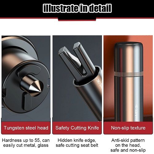 2 in 1 Car Safety Hammer Emergency Glass Breaker Cut the Seat Belt High Hardness Tungsten Steel Rescue Tool Auto Accessories