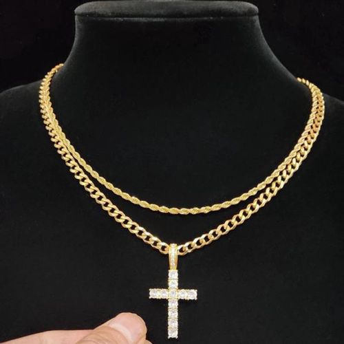 Europe and the United States Gold Color Chain Double Cross Pendant Necklace Ladies Classic Fashion Party Jewelry Accessories