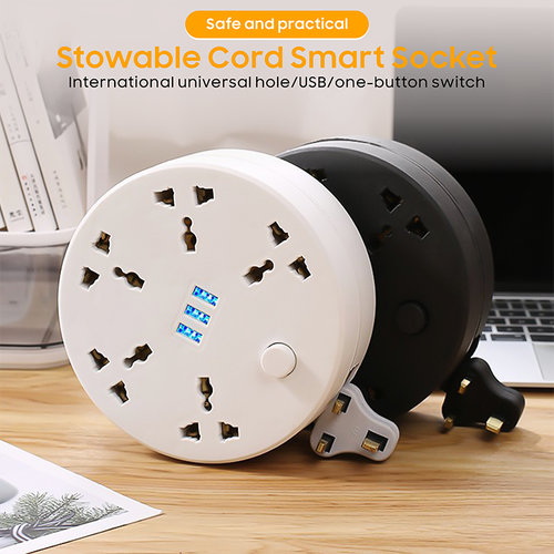 2-meter retractable extension cord round socket