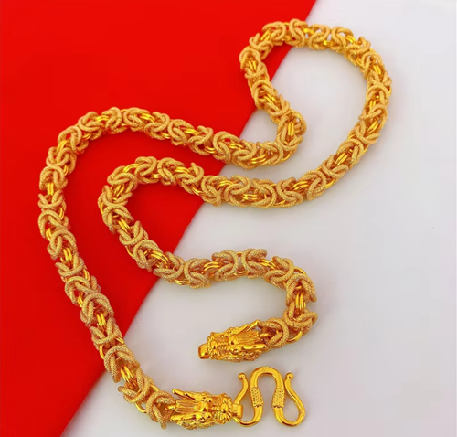 Imitation gold men's fabric dragon head necklace