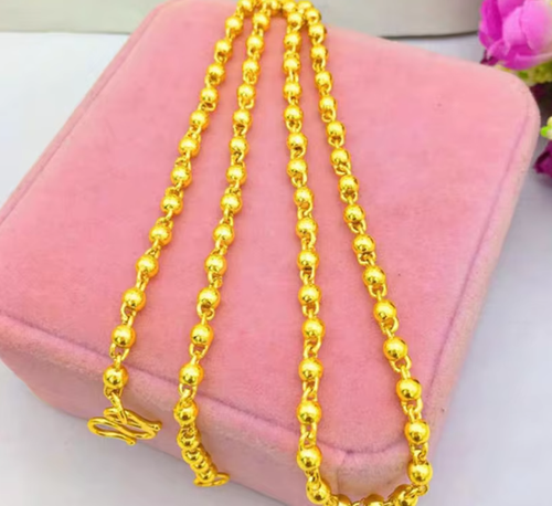 Imitation gold solid bead necklace and pendant set
