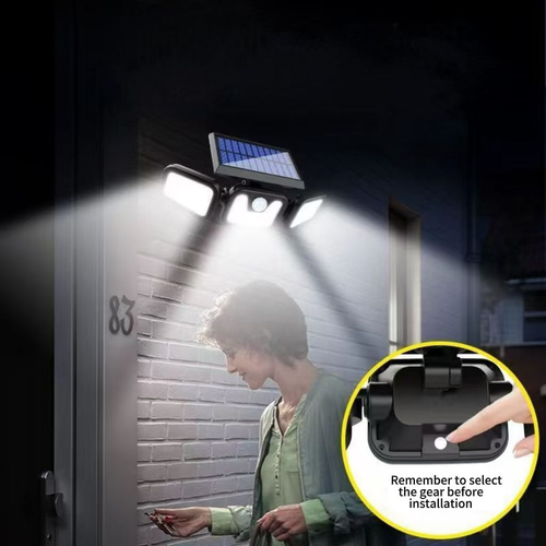 Three-head rotating solar-powered motion-sensing wall lamp