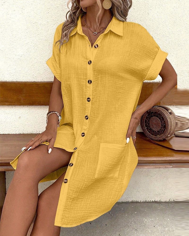 💕Letnia sukienka z krótkim rękawem i dekoltem w szpic