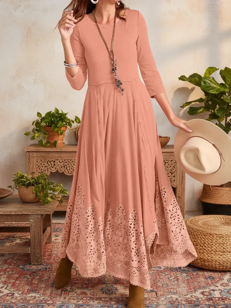 Sukienka bawełniano-lniana 2026 z okrągłym dekoltem