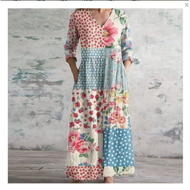 Damskie vintage bawełniane sukienki z nadrukiem