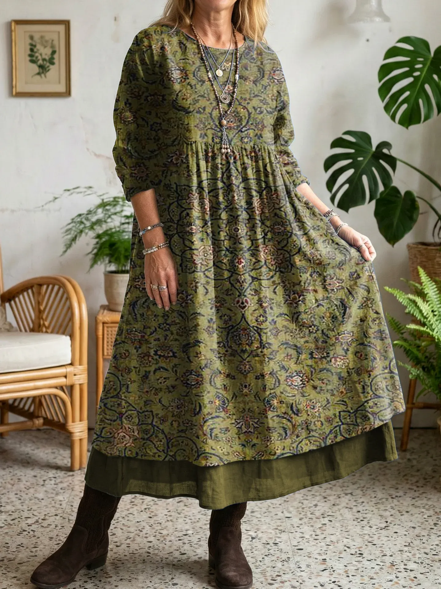 Damskie vintage bawełniane sukienki z nadrukiem