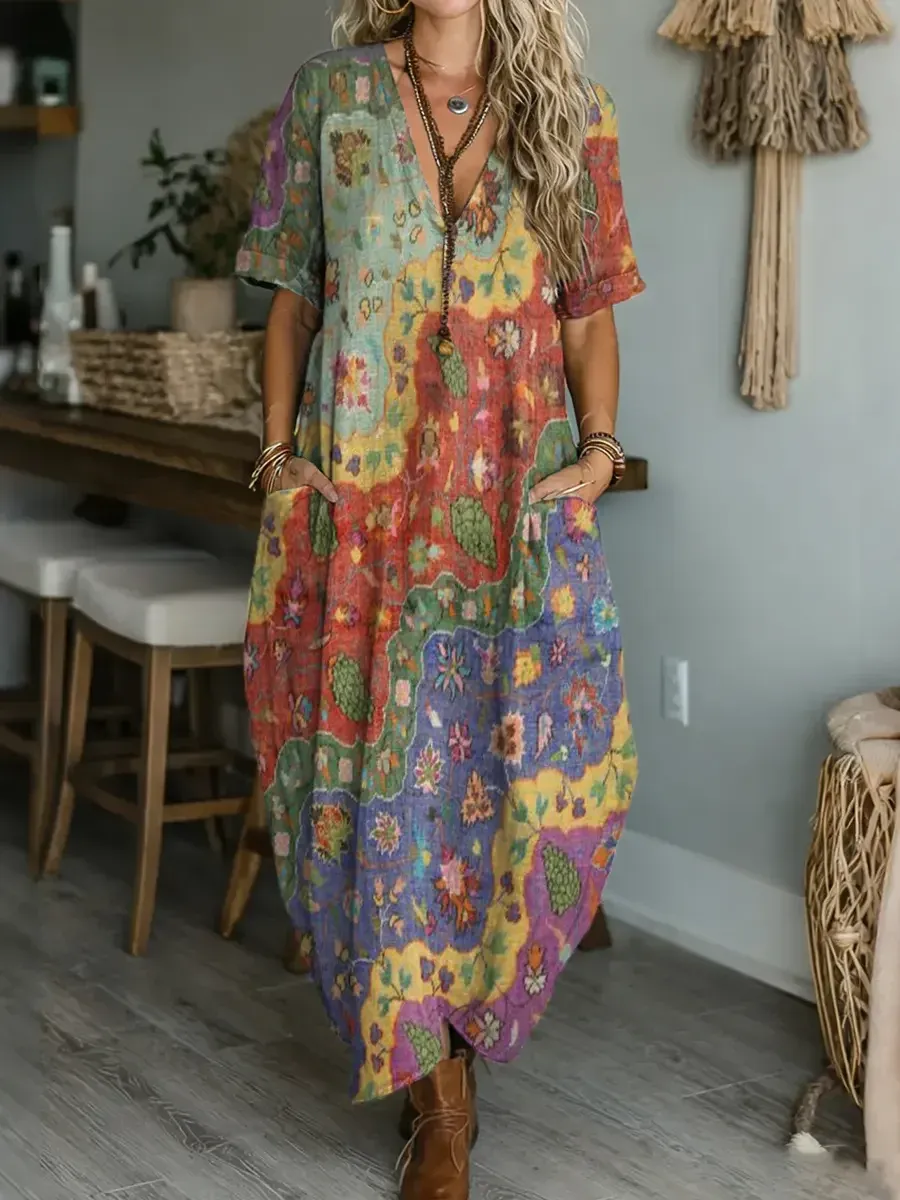 Sukienka z nadrukiem z dekoltem w szpic