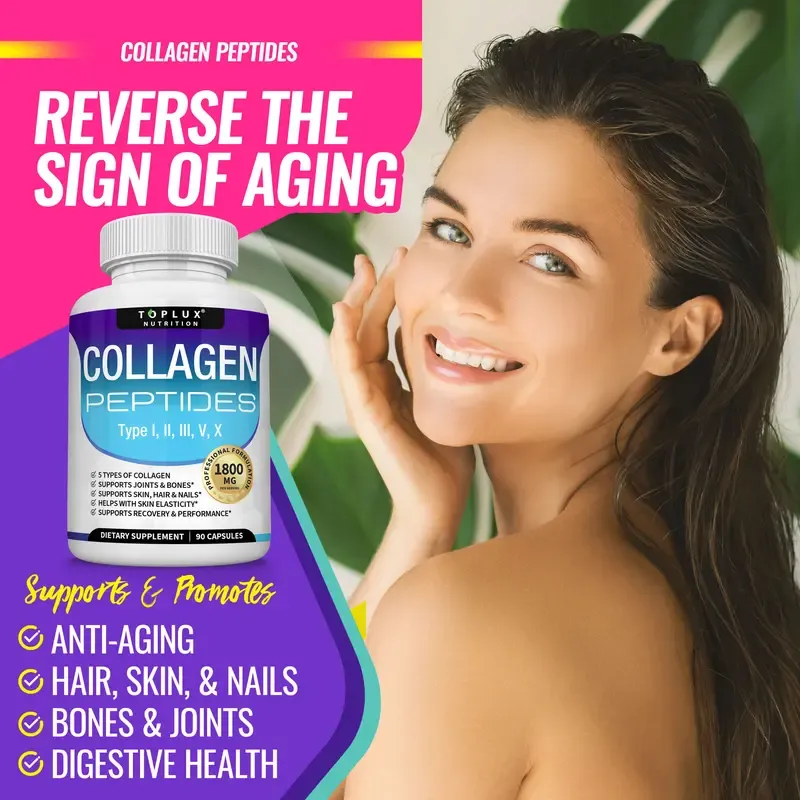 5 Types Collagen Peptides Complex 1800mg Capsules for Skin Elasticity & Joint