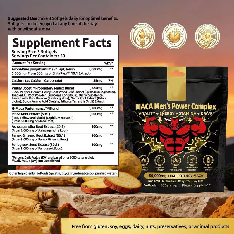 Maca Men's Power Complex Softgels | Shilajit, Ashwagandha & Ginseng