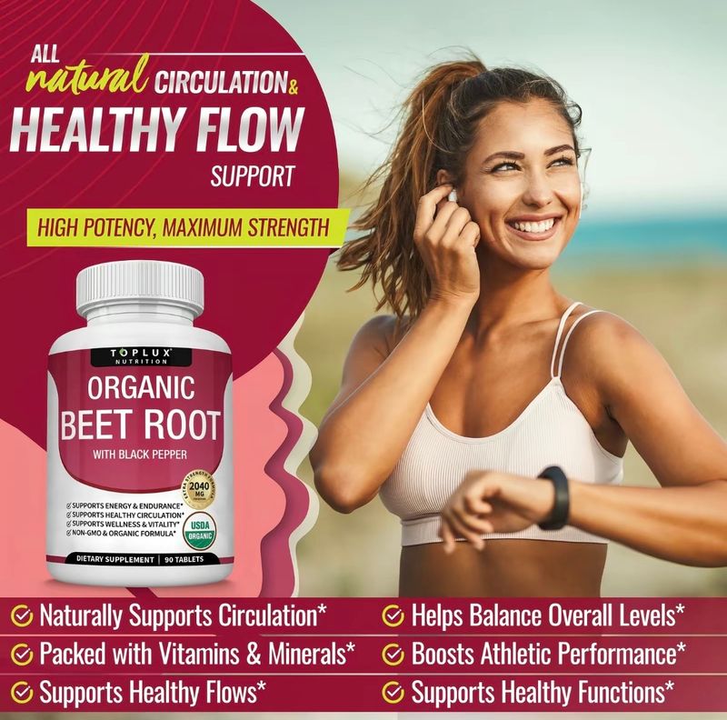 Toplux Organic Beet Root Tablets 2040mg Nitric Oxide Booster