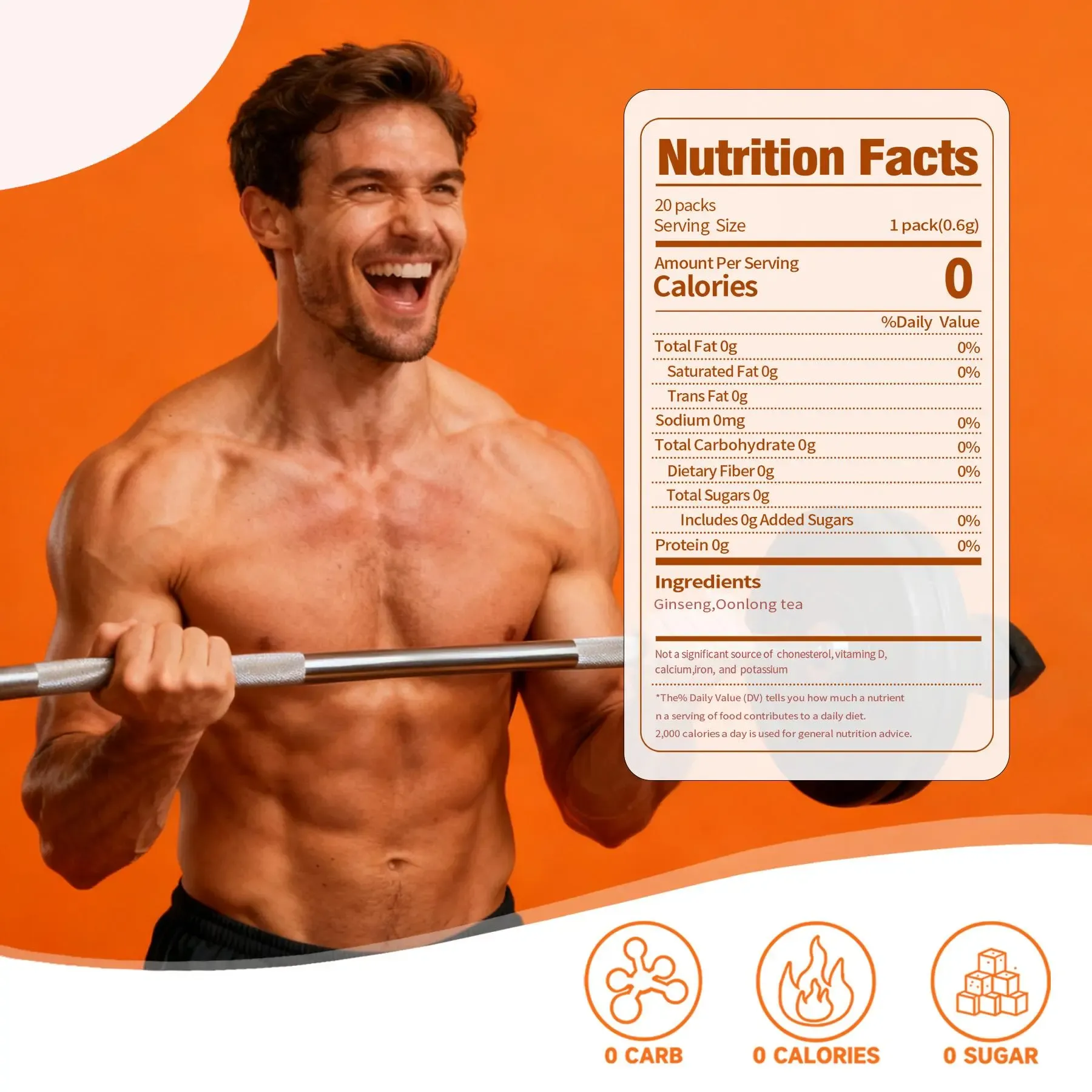 Ginseng Oolong Energy Tea for Men, Instant Herbal Pods, Zero Sugar Caffeine‑Free Ginseng Tea for Daily Focus & Stamina