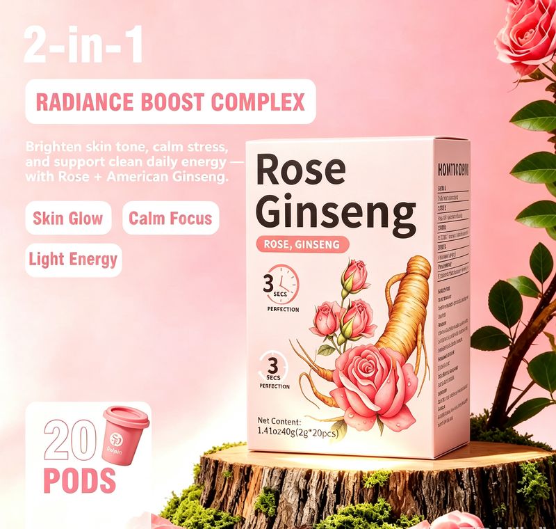 Rose Ginseng Freeze‑Dried Herbal Tea | Natural Beauty & Calm Energy Drink For Women