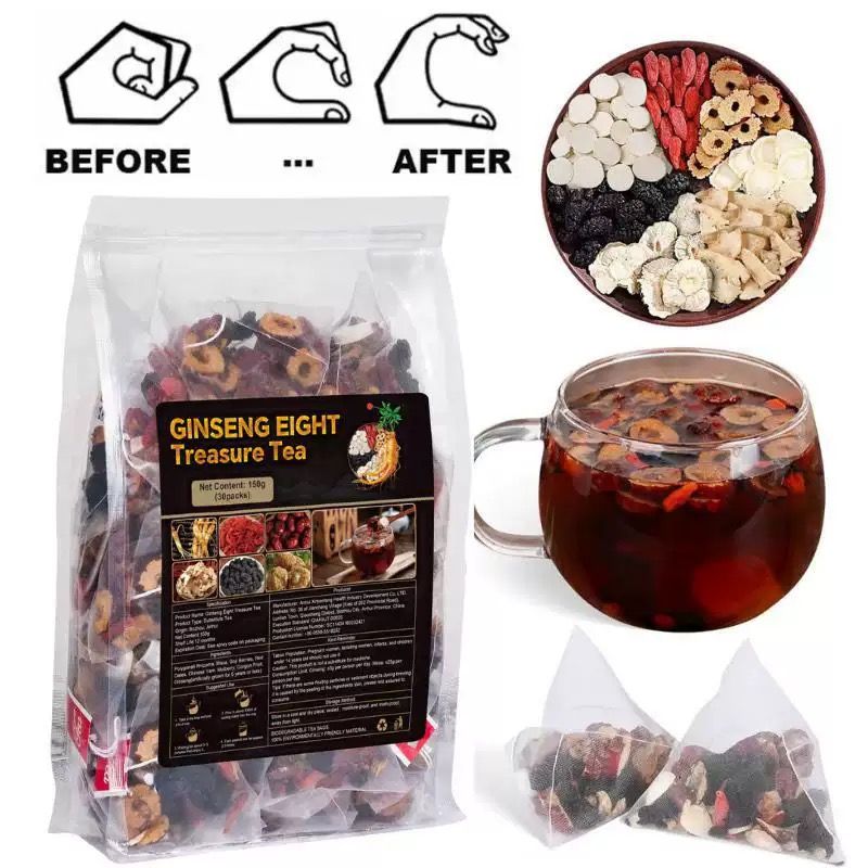 60Bag Kidney Tea Formula Ginseng Eight Treasure Tea, Ginseng Eight Treasures Tea, Organic Kidney Cleanse Tea, Traditional Healthy Kidney Cleansing Tea for Men & Women