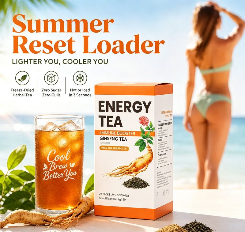Ginseng Oolong Energy Tea for Men, Instant Herbal Pods, Zero Sugar Caffeine‑Free Ginseng Tea for Daily Focus & Stamina