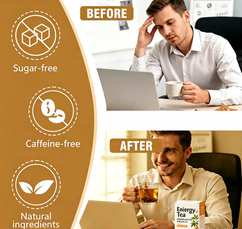 Ginseng Oolong Energy Tea for Men, Instant Herbal Pods, Zero Sugar Caffeine‑Free Ginseng Tea for Daily Focus & Stamina