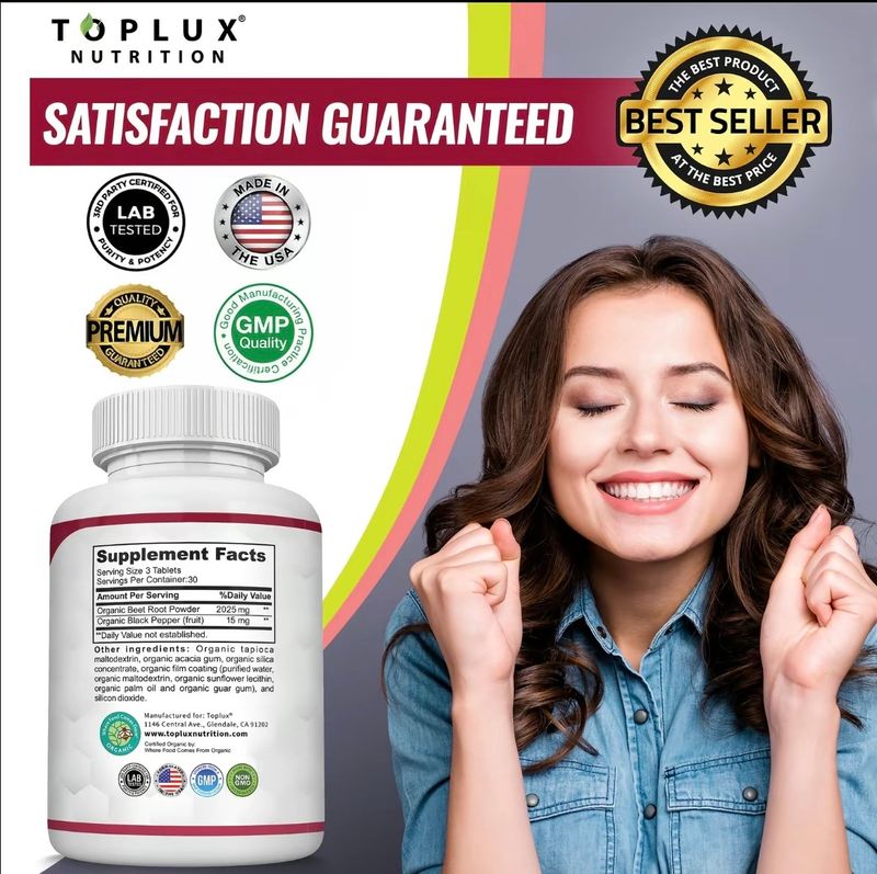 Toplux Organic Beet Root Tablets 2040mg Nitric Oxide Booster