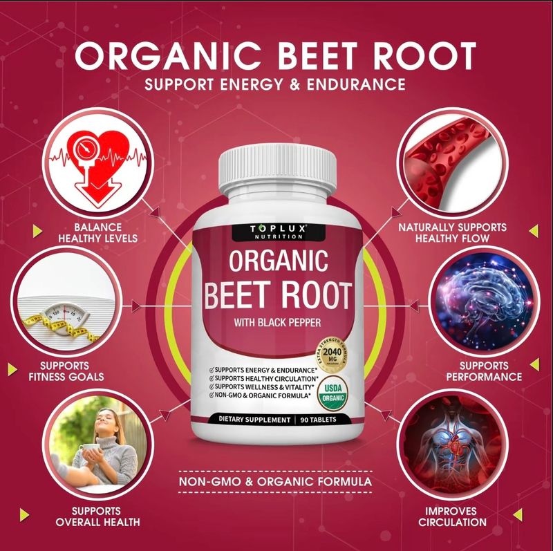 Toplux Organic Beet Root Tablets 2040mg Nitric Oxide Booster