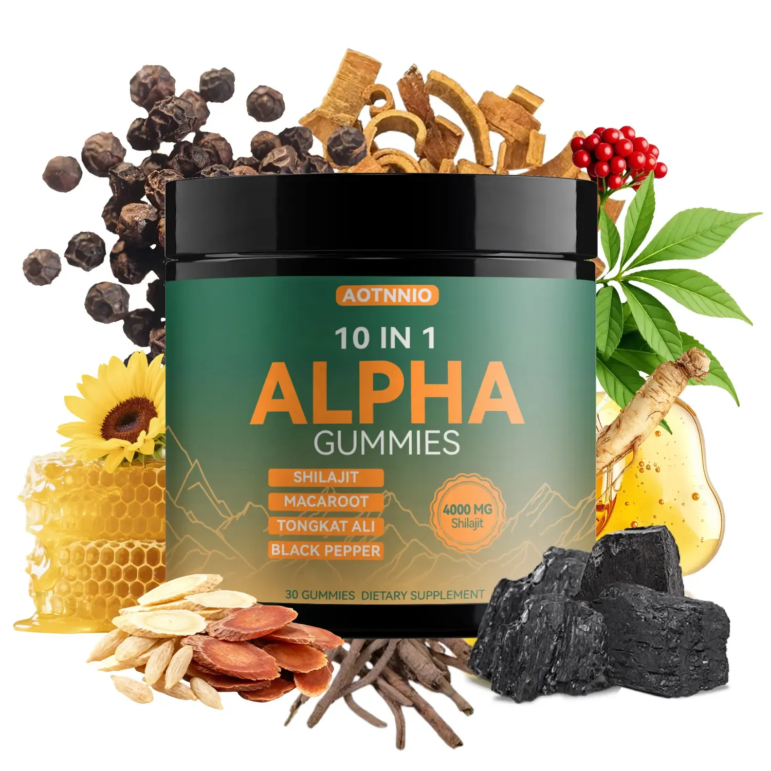 Alpha 10-in-1 Shilajit Gummies, Maca & Tongkat Ali Blend, Boost Men Energy, Stamina & Male Performance, Support Vitality, Sugar Free 30 Gummies