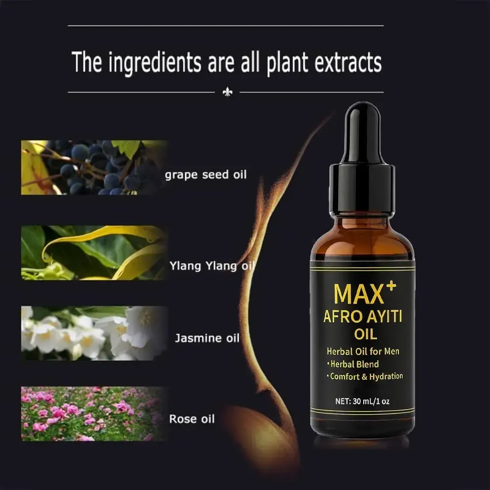Max+ Afro Ayiti Oil for Men | Natural Herbal Oil, Help Strong Erection, Improve Stamina, Boost Male Libido, Enhance Performance