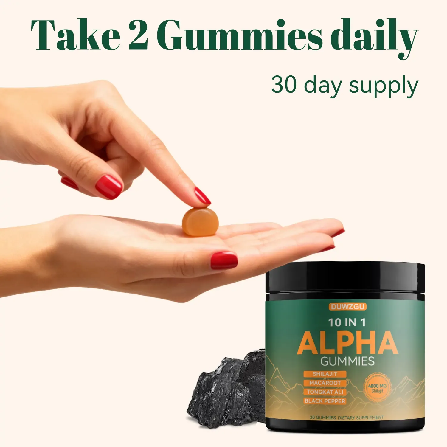 Alpha 10-in-1 Shilajit Gummies, Maca & Tongkat Ali Blend, Boost Men Energy, Stamina & Male Performance, Support Vitality, Sugar Free 30 Gummies