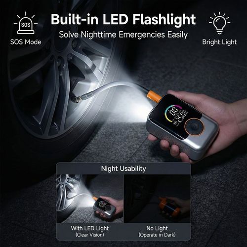 Portable Car Air Pump Upgraded Color Screen 3-in-1 Tire Inflator with LED Light Power Bank Auto Stop Function