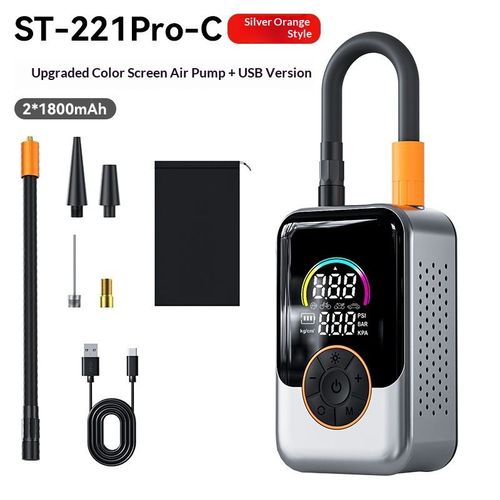 Portable Car Air Pump Upgraded Color Screen 3-in-1 Tire Inflator with LED Light Power Bank Auto Stop Function