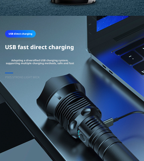 P50 High-Powered Flashlight USB Rechargeable Telescopic Zoom Ultra-Bright Long-Range Aluminum Alloy Patrol Light