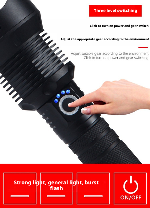 P50 High-Powered Flashlight USB Rechargeable Telescopic Zoom Ultra-Bright Long-Range Aluminum Alloy Patrol Light