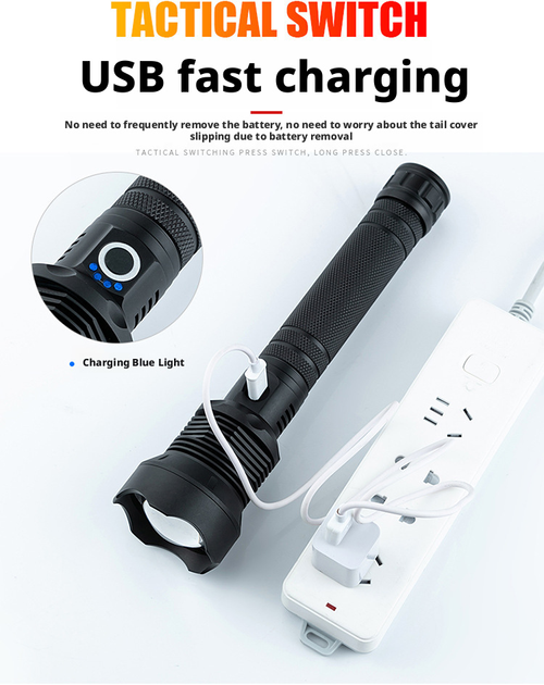 P50 High-Powered Flashlight USB Rechargeable Telescopic Zoom Ultra-Bright Long-Range Aluminum Alloy Patrol Light