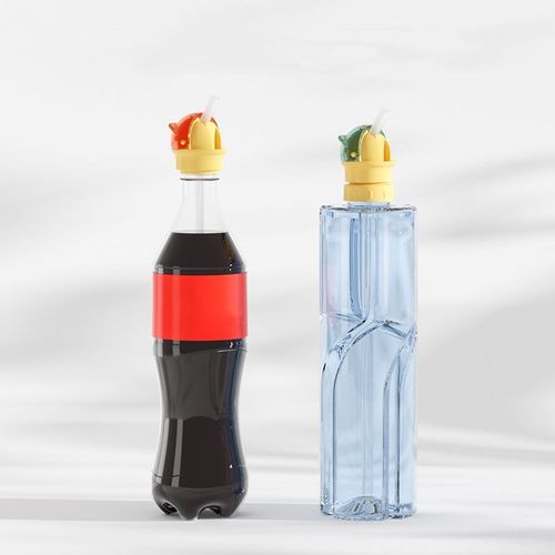 (2PCS 1SET)Portable Baby Cartoon Bottle Straw Kid Water Beverage Bottle Anti-choking Conversion Head With Straw Nozzle Cover
