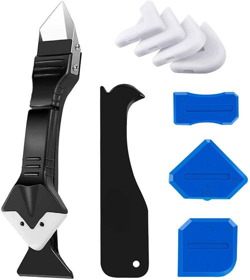 (11 piece 1 set) Silicone grout tool kit, 3in1 grout remover (stainless steel head) and grout scraper, grout remover for kitchen bathroom windows.