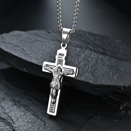 Halo Accessories Stainless Steel Cross Jewelry Sleek Design with Inscriptions Men's Fashion Accessory for Faith-Driven Style Long-Lasting Material