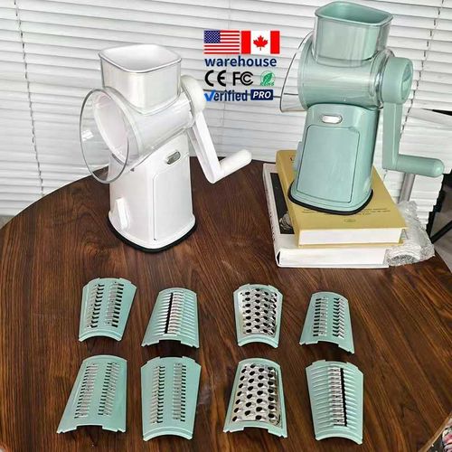 Multifunctional PP Drum Vegetable Slicer Hand-Cranked Fruit Vegetable Tool with Multiple Blade Heads Safe Usage