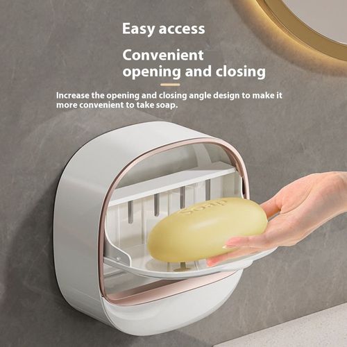 Modern exquisite best-selling wall-mounted soap rack luxury foldable soap storage box with drainage design and adhesive buckle. Buy one get one free, two pieces in total. (Colors are randomly matched)